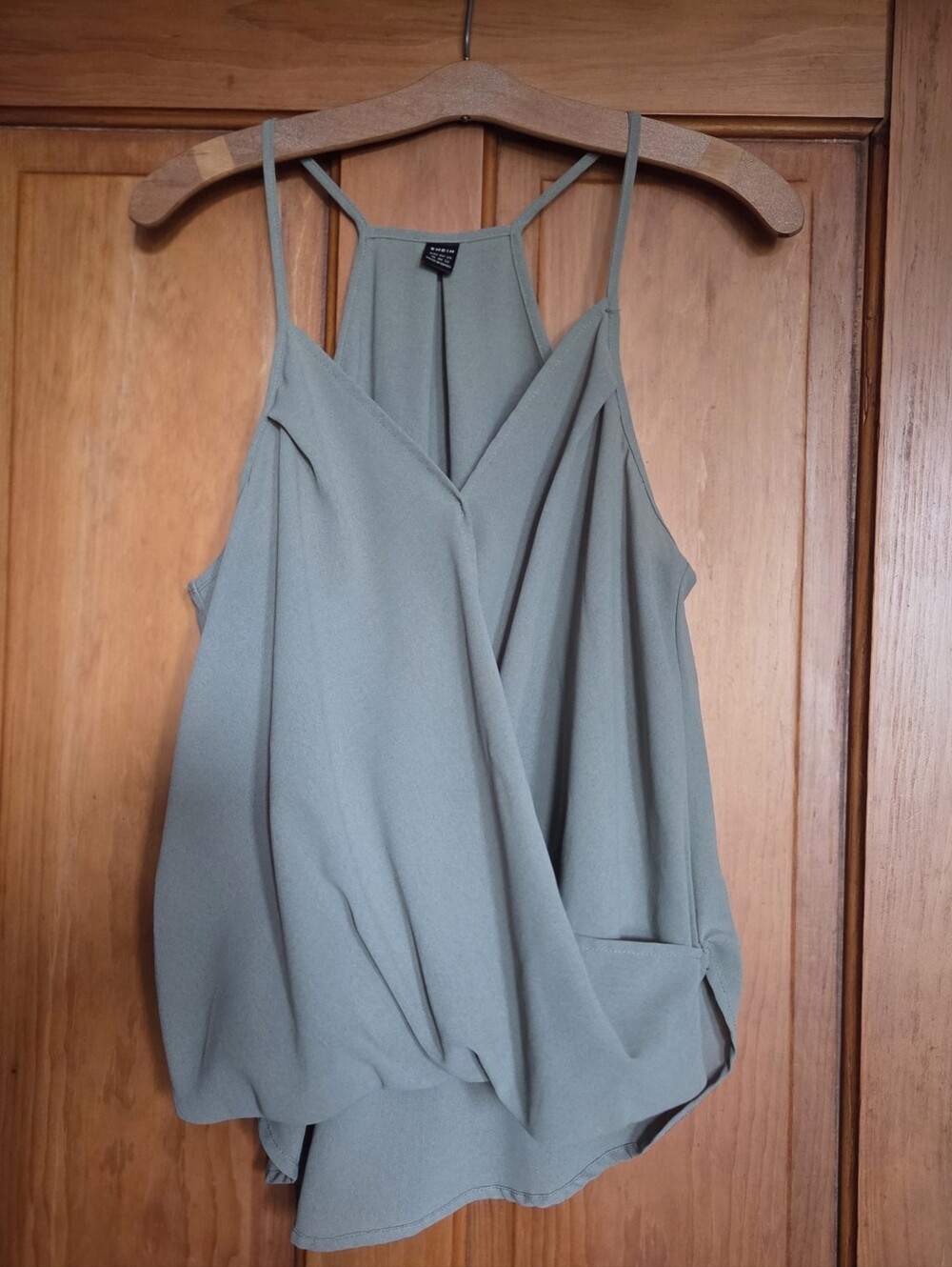 SHEIN Sage Green Draped Racerback Tank Top
